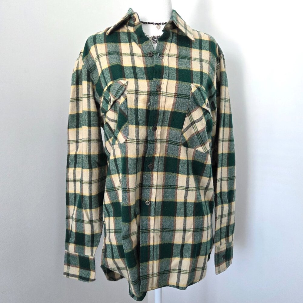 Vtg 90s Green Plaid Flannel Shirt Men's Small Arrow Sportswear Cabincore Grunge - Picture 4 of 15